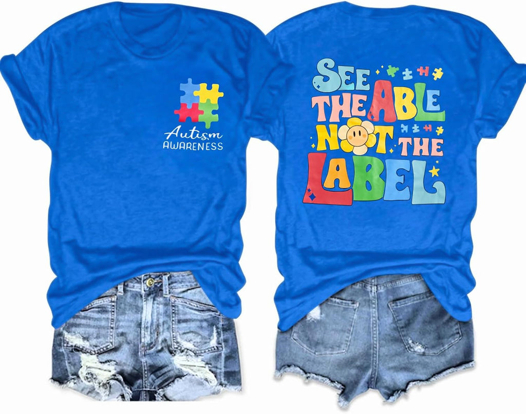 Autism Shirts for Women Autism Awareness T Shirt in April We Wear Blue Casual Tee Top