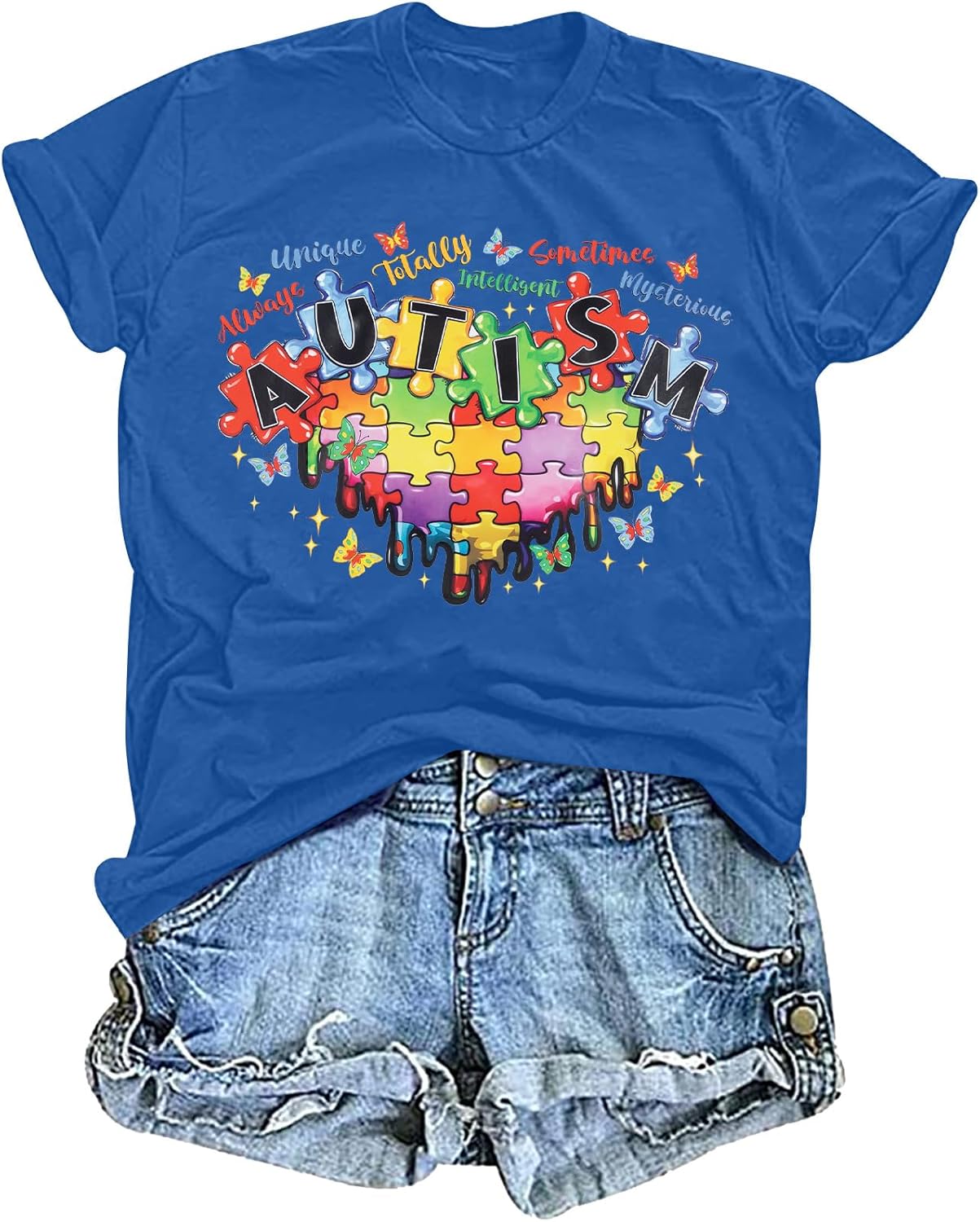 Autism Shirt Women Mental Health Shirt Autistic Graphic T Shirts Autism Awareness Puzzle Positive Bleached Tee Tops