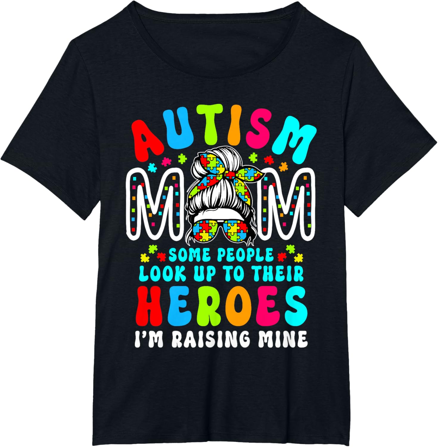 Autism Mom Raising Hero Groovy Messy Bun Autism Awareness