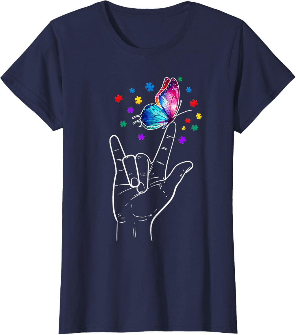 I Love You Hand Sign Language Butterfly Autism Awareness