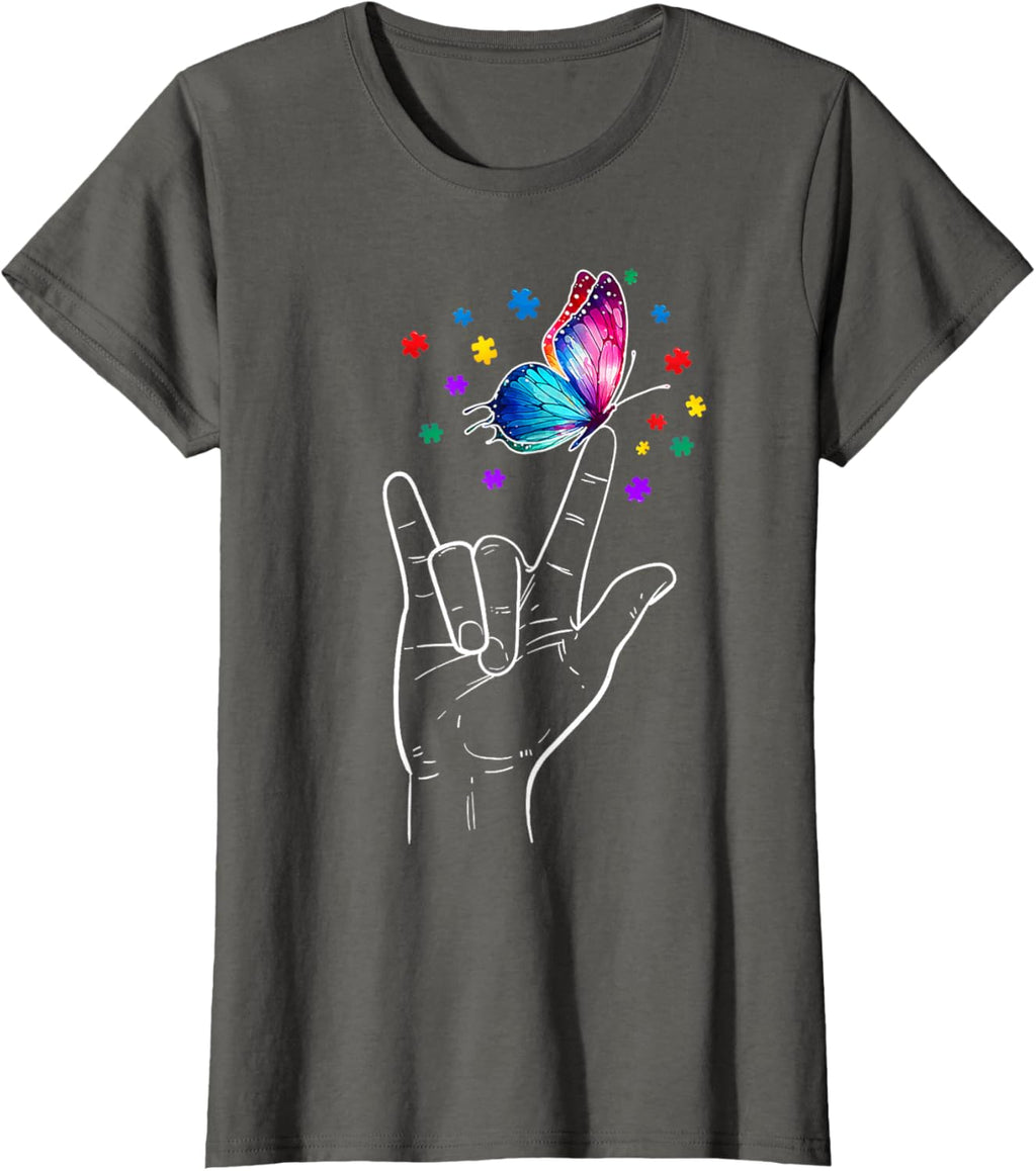 I Love You Hand Sign Language Butterfly Autism Awareness