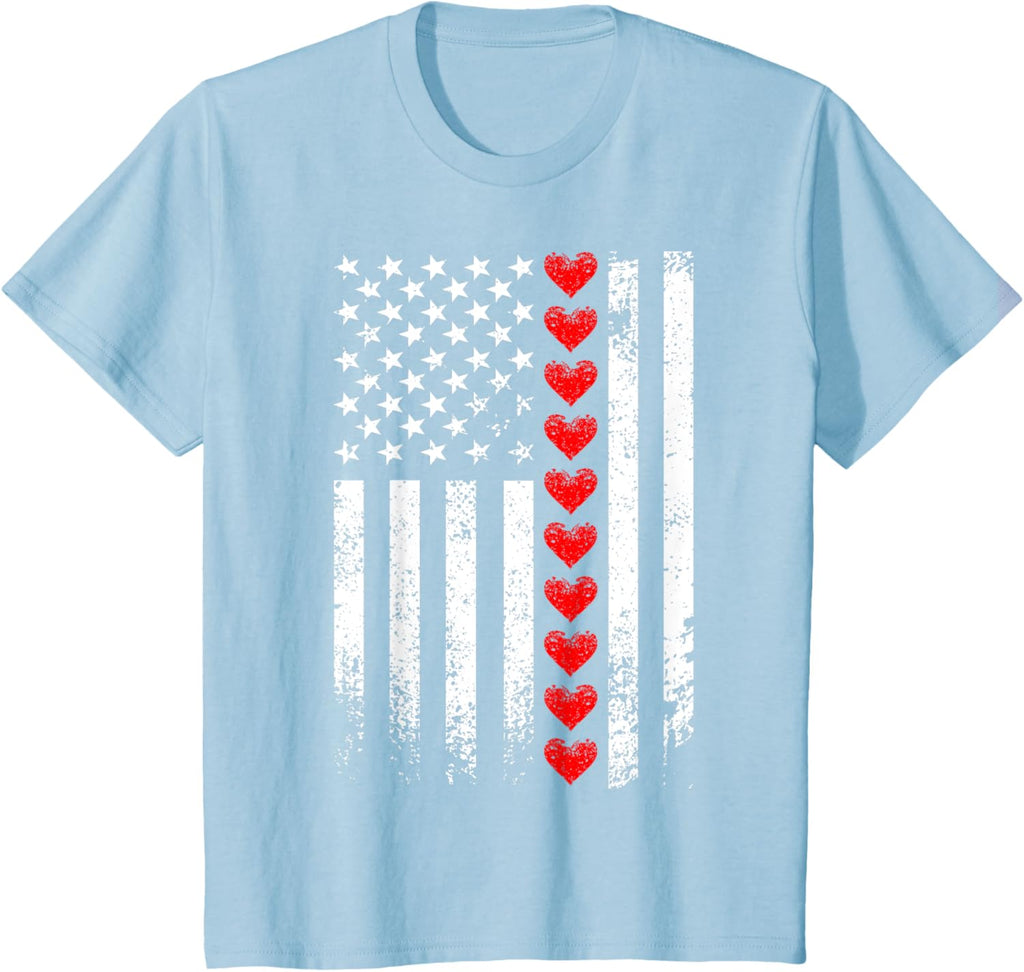 Vintage Valentines Day American Flag Hearts Mens Boys Kids