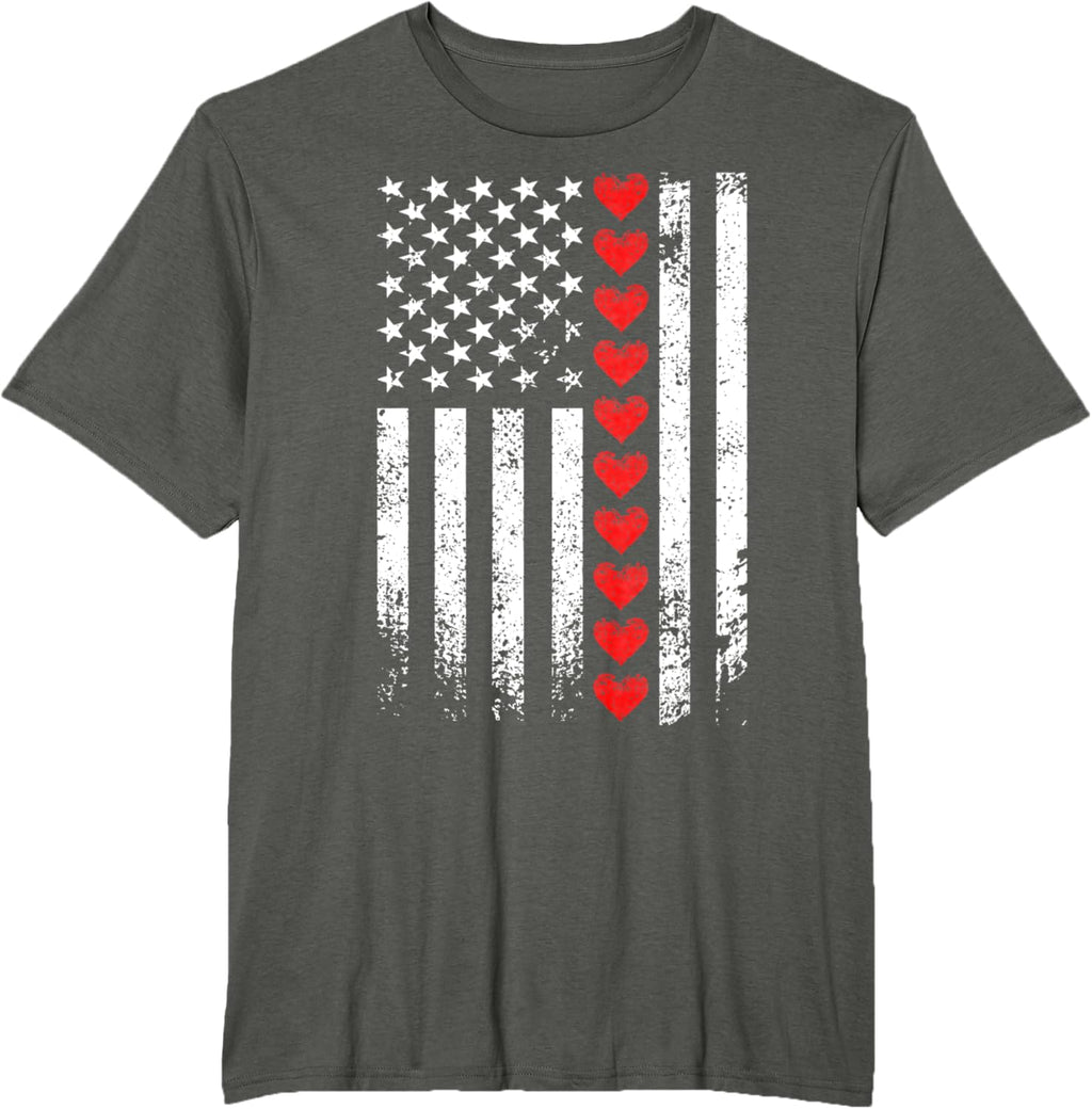 Vintage Valentines Day American Flag Hearts Mens Boys Kids