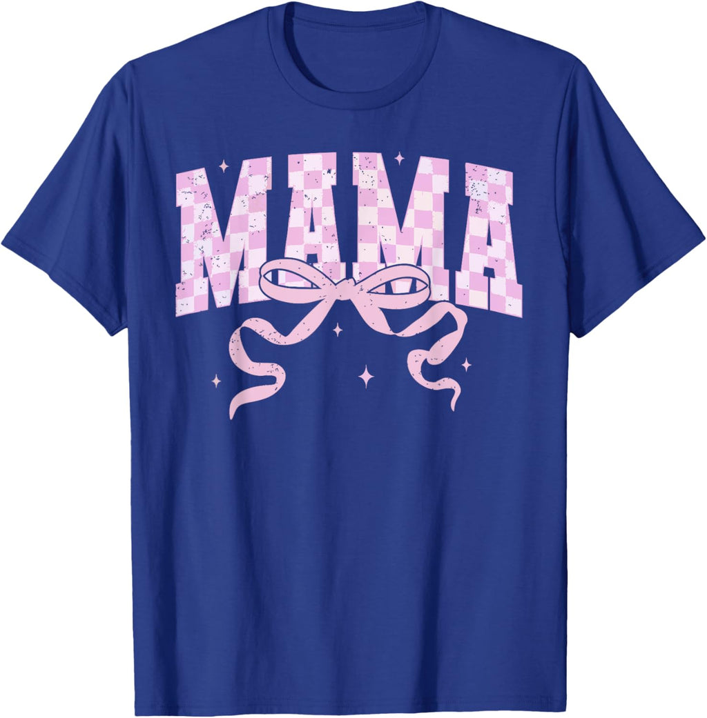 Retro Checkered Mama Coquette Mother's Day Pink Bow