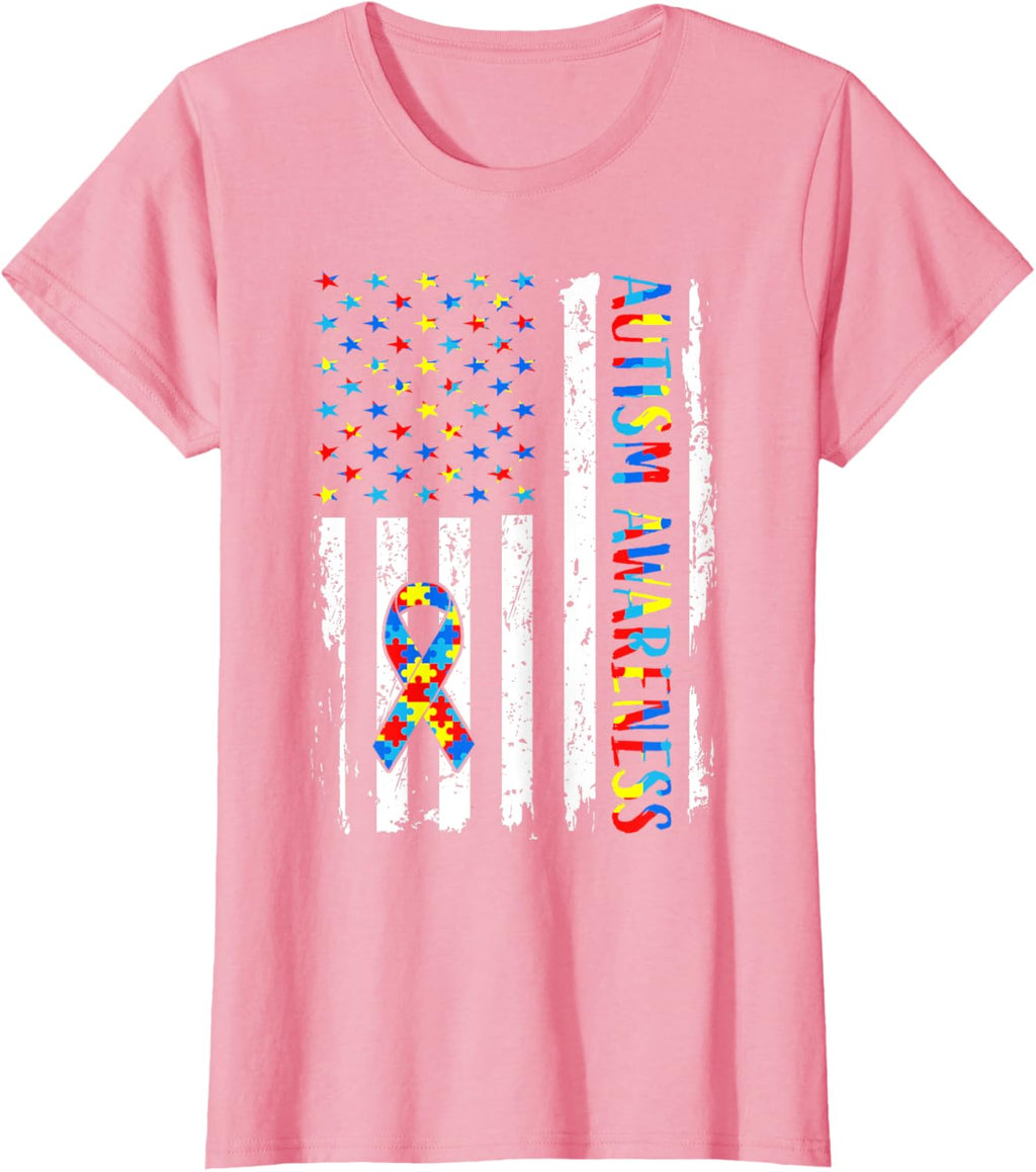 Autism Awareness Mom Dad USA flag Autistic Awareness Autism