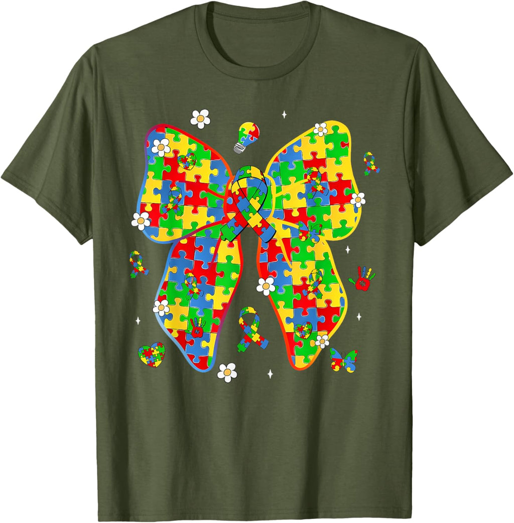 Autism Awareness Coquette Bow Puzzle Bow Women Kids Girl Boy