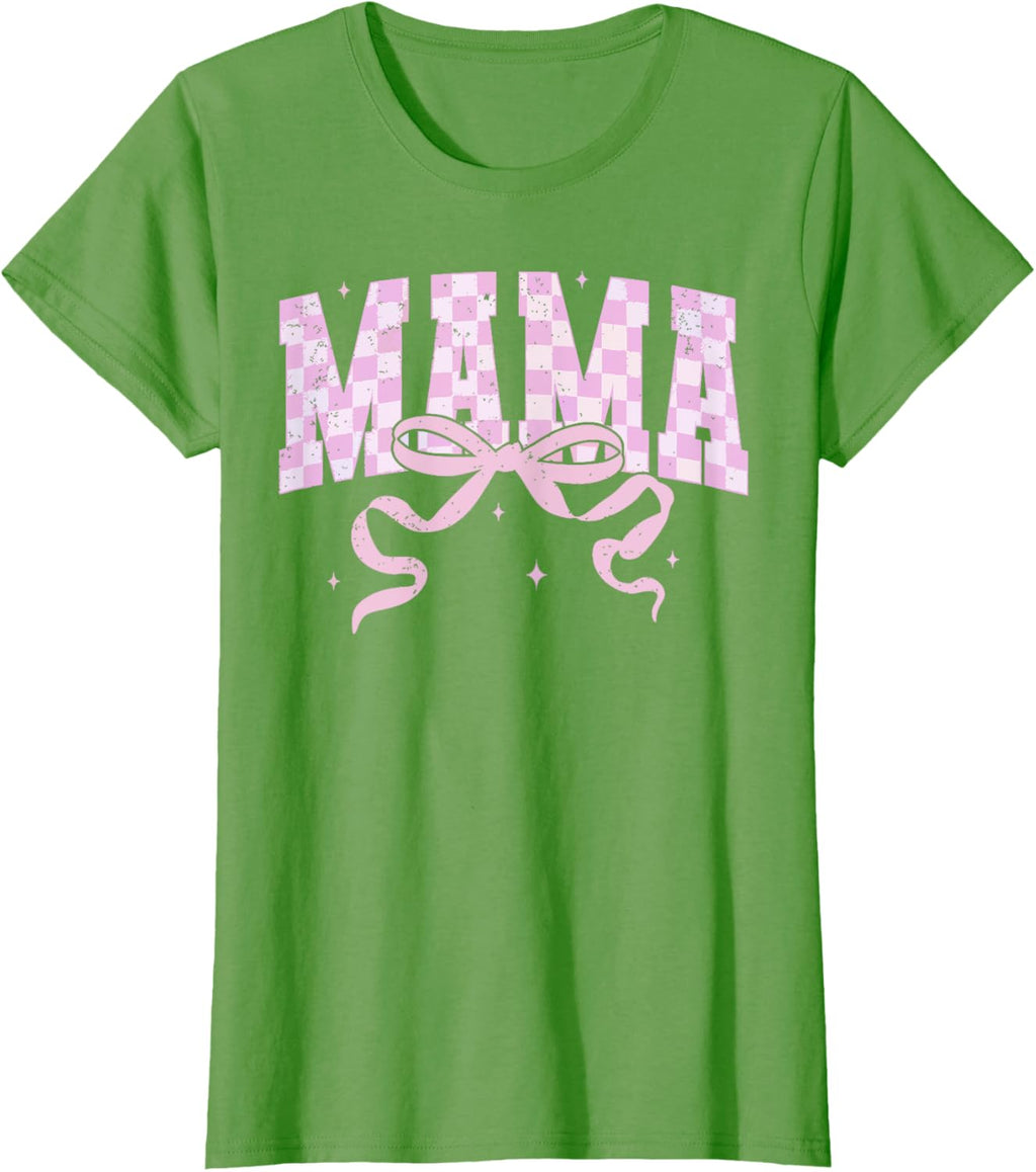 Retro Checkered Mama Coquette Mother's Day Pink Bow